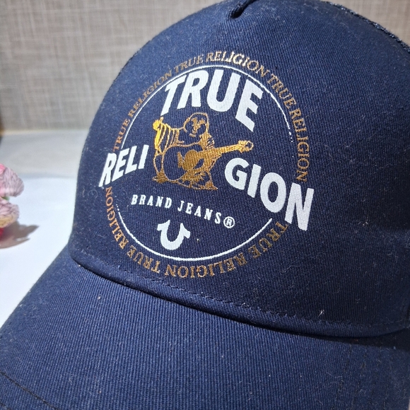 TRUE RELIGION Men's Cap BHUDDA TRUCKER HAT Blue Mesh BRAND-NEW w/tag - Picture 8 of 8